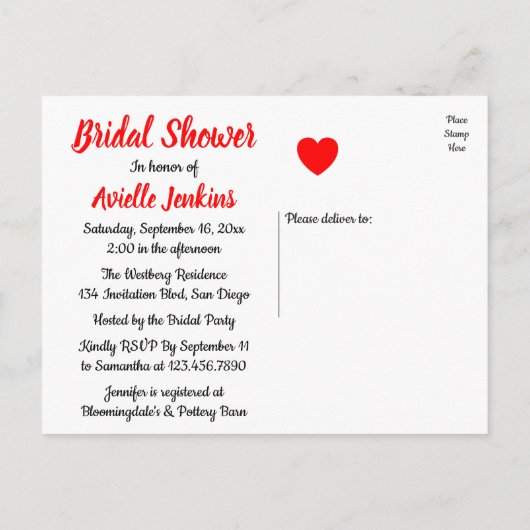 Hart Liefde Rood en Wit Vrijgezellenfeest bruiloft Uitnodiging Briefkaart (Achterkant)