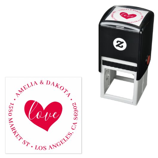 Hart | Liefde Script Ronde bruiloft retour adres Zelfinktende Stempel (In situ)