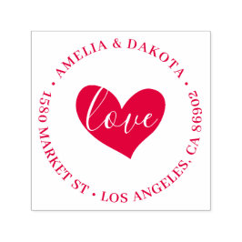 Hart | Liefde Script Ronde bruiloft retour adres Zelfinktende Stempel