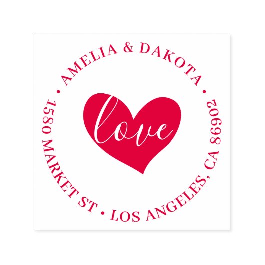 Hart | Liefde Script Ronde bruiloft retour adres Zelfinktende Stempel (Design)