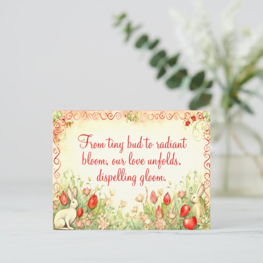  HART LIJST LIEFDE QUOTE KONIJN EN BLOEMEN FEESTDAGENKAART (Staand voorkant)