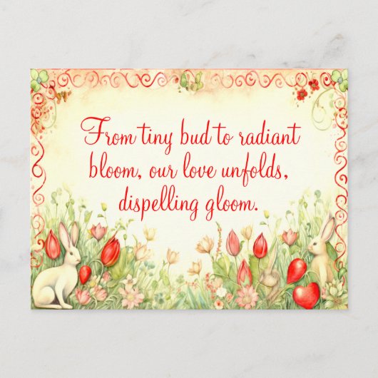  HART LIJST LIEFDE QUOTE KONIJN EN BLOEMEN FEESTDAGENKAART (Voorkant)