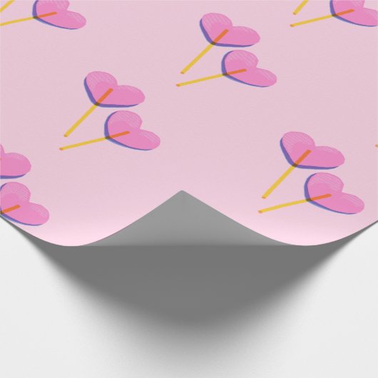 Hart Lillipop Roze Cadeau Cadeaupapier (Hoek)