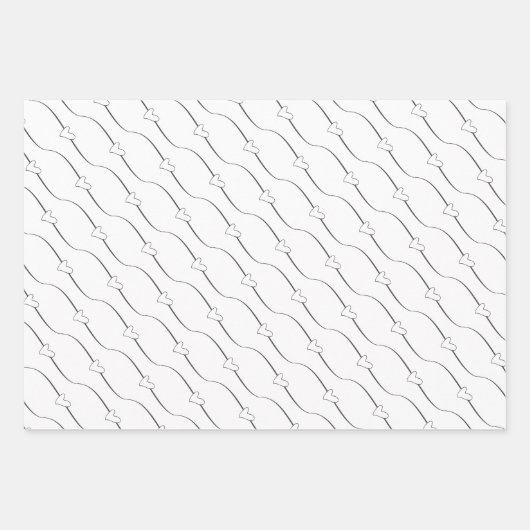 Hart Links, Wit & Donkergrijs Bruiloft Verloving Inpakpapier Vel (Voorkant 2)
