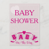 Hart lint fel roze baby shower uitnodiging (Voorkant)