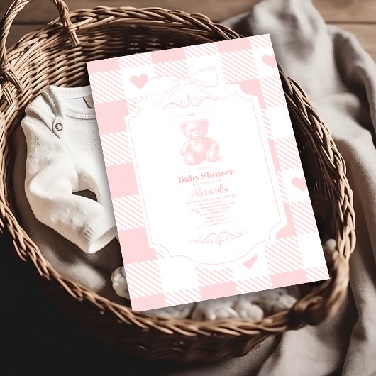 Hart lint Franse teddybeer babyshower Kaart