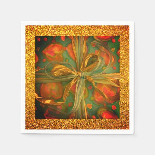 Hart lint rood groen glitters uitziend cadeau ontw servet (Voorkant)