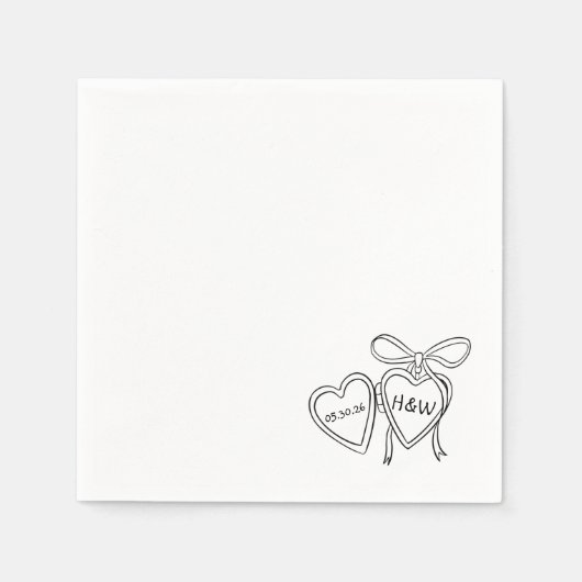 Hart Locket & Bow Illustratie Custom Wedding Servet (Voorkant)