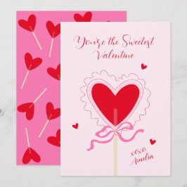 Hart Lollypop Strik XOXO Zoetste Valentijnsliefde Feestdagenkaart