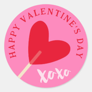 Hart Lollypop XOXO Liefde Valentijnsdag Roze Rood Ronde Sticker