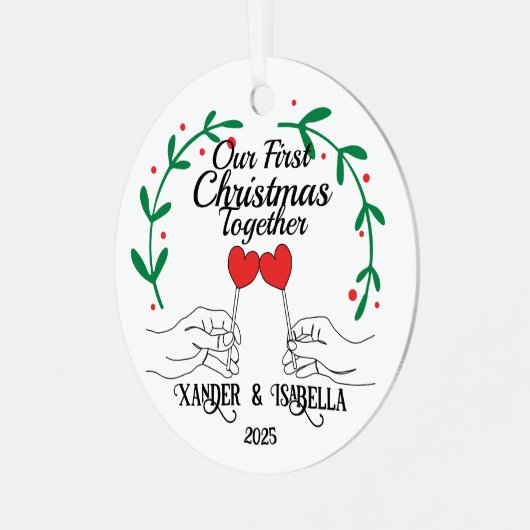 Hart lolly's eerste kerst samen metalen ornament (Voorkant links)