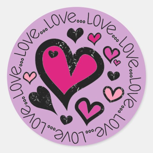 Hart Love Love Love Ronde Sticker (Voorkant)