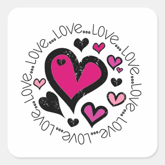Hart Love Love Love Vierkante Sticker (Voorkant)