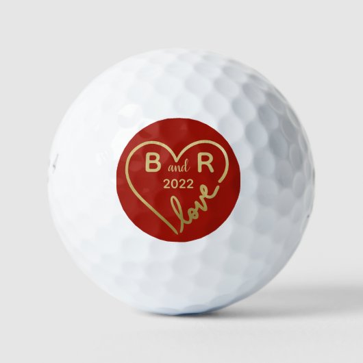 Hart Love Monogrammen/Initialen Year Golfballen (Voorkant)