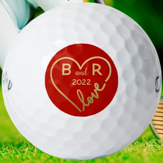 Hart Love Monogrammen/Initialen Year Golfballen