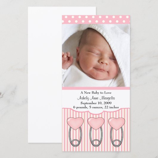 Hart Luier Pins FOTO Geboorteaankondiging Aankondiging (Voorkant / Achterkant)