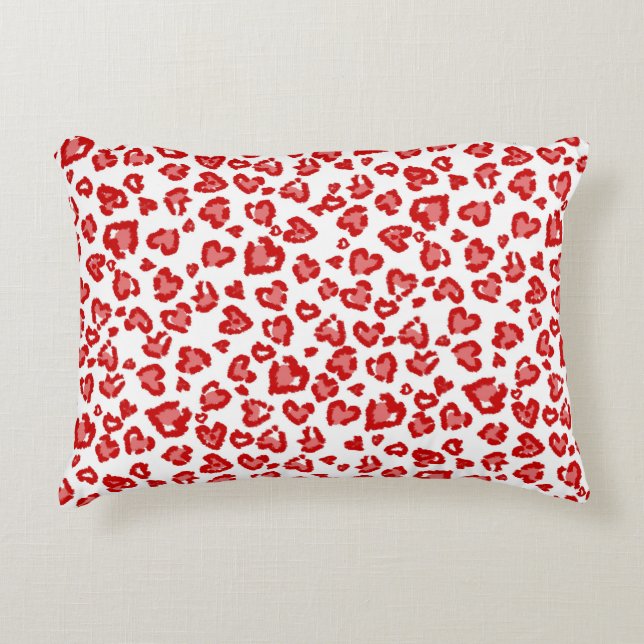 Hart Luipaard Patroon in Rood en Wit Accent Kussen (Voorkant)