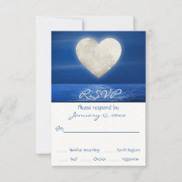 Hart Maan Over Water Strand Bruiloft RSVP Kaartje