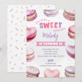 Hart Macaron Verjaardag Nodig Sweet Celebration ui Kaart (Voorkant / Achterkant)