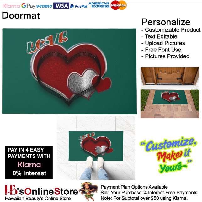 Hart Magie deurmat met donkergroene achtergrond (Heart Magic Door Mat with Dark Green Background.)