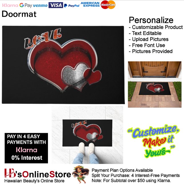 Hart Magie deurmat met zwarte achtergrond (Heart Magic Door Mat with Black Background.)