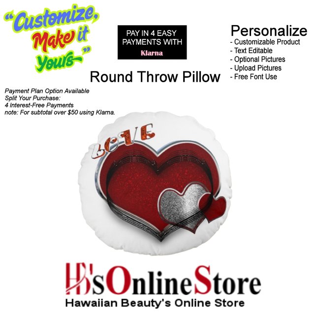 Hart Magisch Wit Polyester Ronde Sierkussen Rond Kussen (Heart Magic Polyester Round Throw Pillow with White Background.)