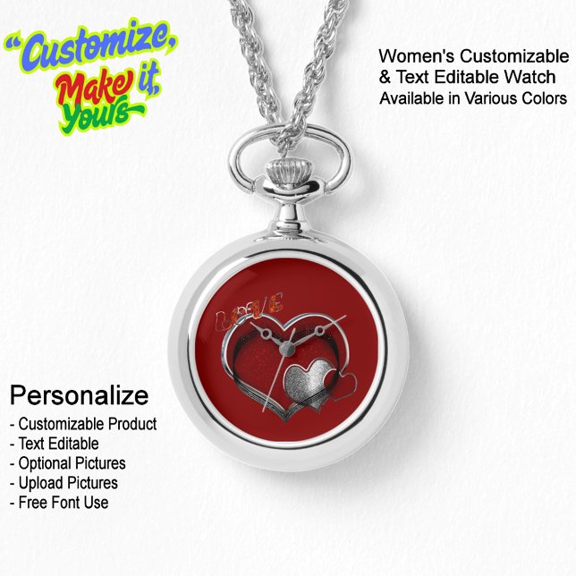Hart Magisch Zilver Ketting Watch Rood Gezicht (Women's Heart Magic Silver Necklace Watch Featuring a Red Face.)