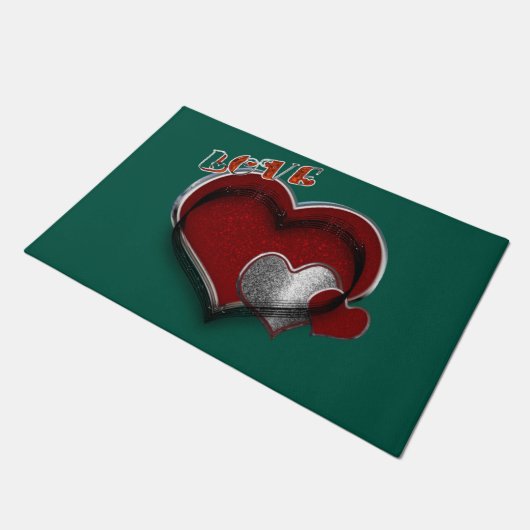 Hart Magische Deurmat met Donkergroene Achtergrond (Schuin)