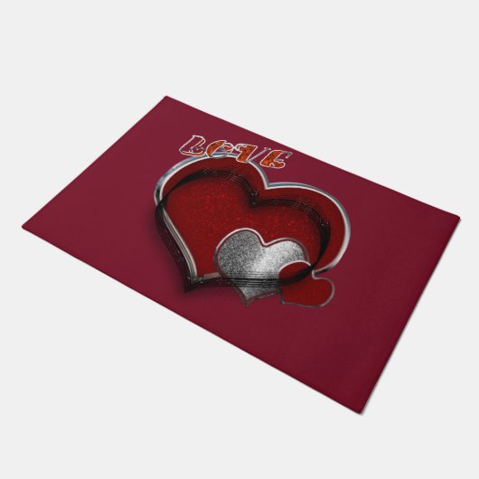 Hart Magische Deurmat met Maroon Achtergrond (Schuin)