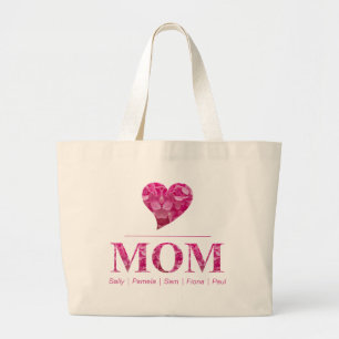 Hart MAM Roze Bloemen Schattigee Gepersonaliseerde Grote Tote Bag