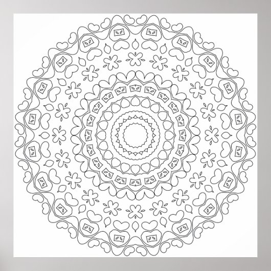 Hart Mandala Kleurplaat met Bloemmotief Poster (Voorkant)