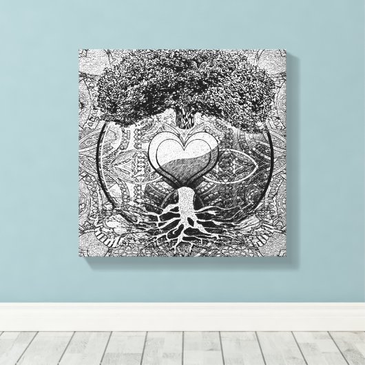 Hart Mandala Levensboom Canvas Afdruk (Insitu (Houten vloer))