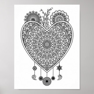 Hart Mandala Volwassen Kleuren Doodle Kleur Dit Poster
