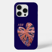 Hart marineblauw sinaasappel monogram borduurwerk  Case-Mate iPhone case (Achterkant)
