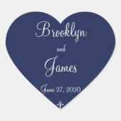 Hart marineblauwe nautische trouwstickers hart sticker (Voorkant)