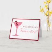 Hart Martini Galentine's Day Rood en Roze Kaart (Gele Bloem)