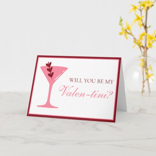 Hart Martini Galentine's Day Rood en Roze Kaart (Gele Bloem)