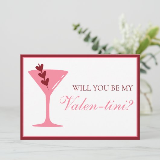 Hart Martini Valentijnsdag Rood en Roze Kaart (Staand voorkant)