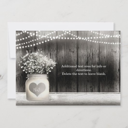 Hart Mason Jar & Baby's Breath Rustic Invitations Kaart (Achterkant)