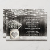 Hart Mason Jar & Baby's Breath Rustic Invitations Kaart (Voorkant / Achterkant)