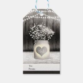 Hart Mason Jar & Baby's Breath Rustieke Bruiloft Cadeaulabel