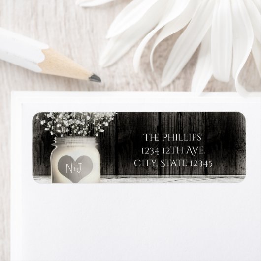 Hart Mason Jar & Baby's Breath Rustieke Bruiloft Etiket (Insitu)