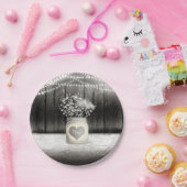 Hart Mason Jar & Baby's Breath Rustieke Bruiloft Papieren Bordje (Feest)