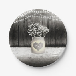 Hart Mason Jar & Baby's Breath Rustieke Bruiloft Papieren Bordje