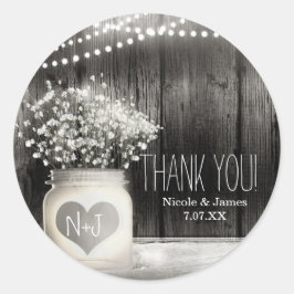 Hart Mason Jar & Baby's Breath Rustieke Bruiloft Ronde Sticker