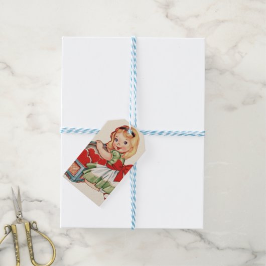 Hart Meisje Kind Retro Schattigee Kinderen Cadeaulabel (Met Touw)