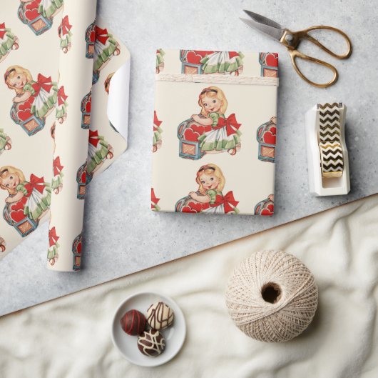 Hart Meisje Kind Retro Schattigee Kinderen Cadeaupapier (Crafts)