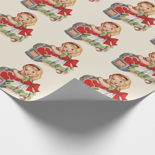 Hart Meisje Kind Retro Schattigee Kinderen Cadeaupapier (Hoek)