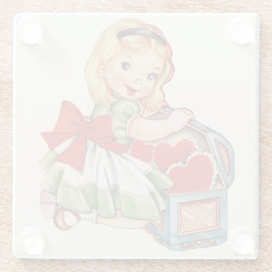 Hart Meisje Kind Retro Schattigee Kinderen Glazen Onderzetter (Achterkant)