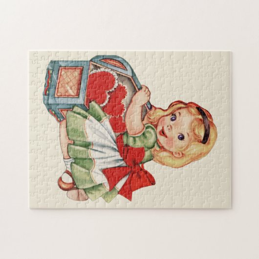 Hart Meisje Kind Retro Schattigee Kinderen Legpuzzel (Horizontaal)